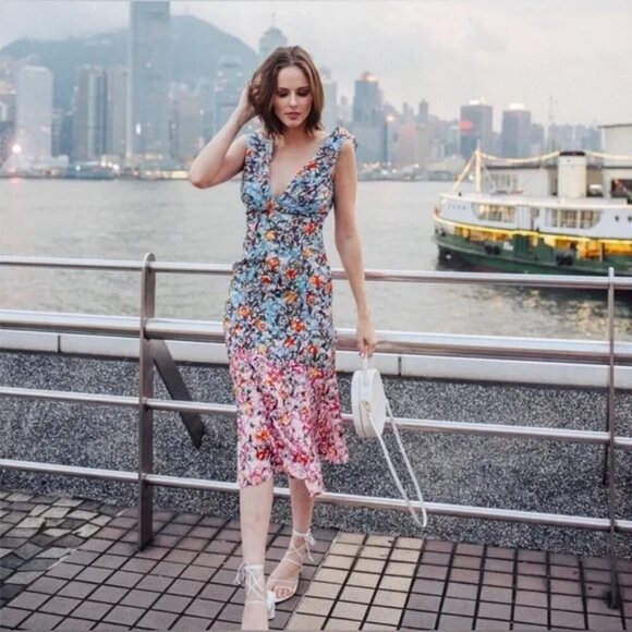 Saloni Holly Pink Margerite Midi Dress 8 - Picture 2 of 6